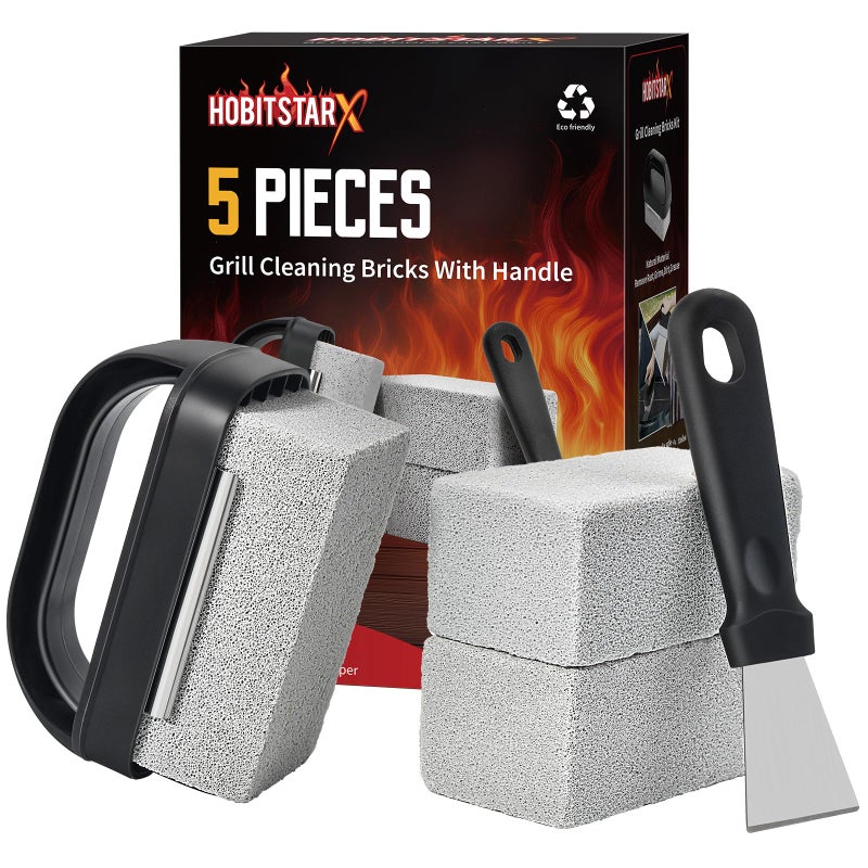 HOBITSTARX Griddle Cleaning Stone Brick 5Pack with Ergonomic Handle Natural Pumice Block for Blackstone Flat Top Griddles Cast Iron Ovens BBQ Surfaces - Image 2