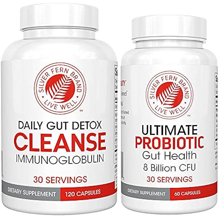 Silver Fern Gut Rehab Kit - 30 Day Supply - Cleanse Daily (1 Bottle = 120 Capsules) & Ultimate Probiotic (1 Bottle = 60 Capsules) - Immunoglobulins & Spore Forming Probiotics - Image 1
