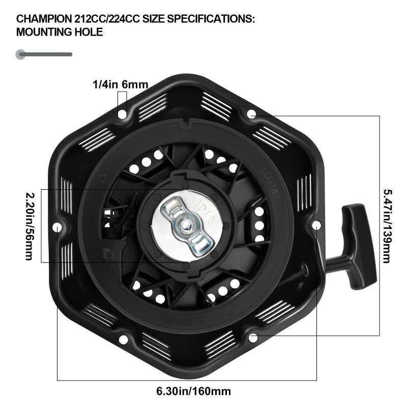SOFO Original Pull Start Assembly for Champion 196cc 208cc 212cc 224cc 3000 3500 4000 4500 Watt 5.5hp 6.5hp Engine CPE Generator Water Pump Pressure Washer Recoil Starter Pull Cord Replacement - Image 3