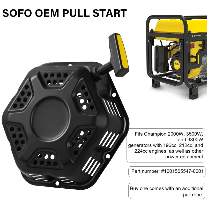 SOFO Original Pull Start Assembly for Champion 196cc 208cc 212cc 224cc 3000 3500 4000 4500 Watt 5.5hp 6.5hp Engine CPE Generator Water Pump Pressure Washer Recoil Starter Pull Cord Replacement - Image 2