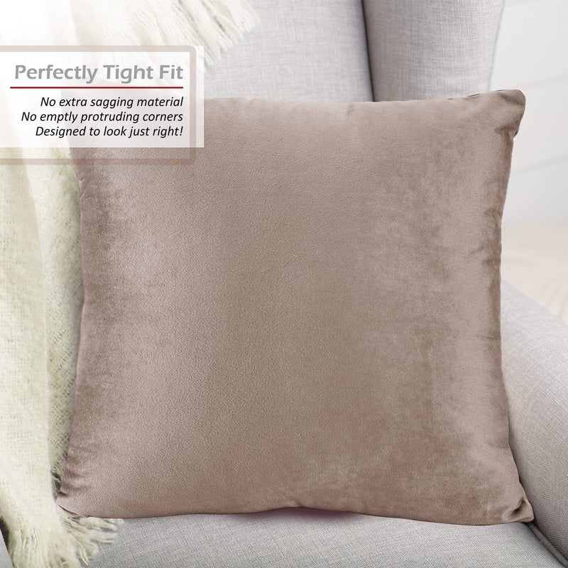 Nestl Nestl Throw Pillow Covers  Cozy Velvet Decorative Outdoor Pillow Covers 18X18 Inches  Soft Solid Cushion Covers for Sofa  Bed and Car  Set of 4 - Taupe Sand  - Image 4