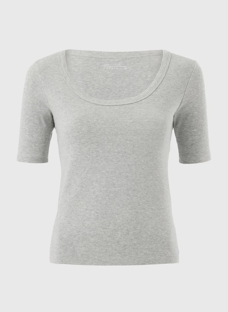 ماتلان Grey Marl Ribbed Scoop Neck T-Shirt