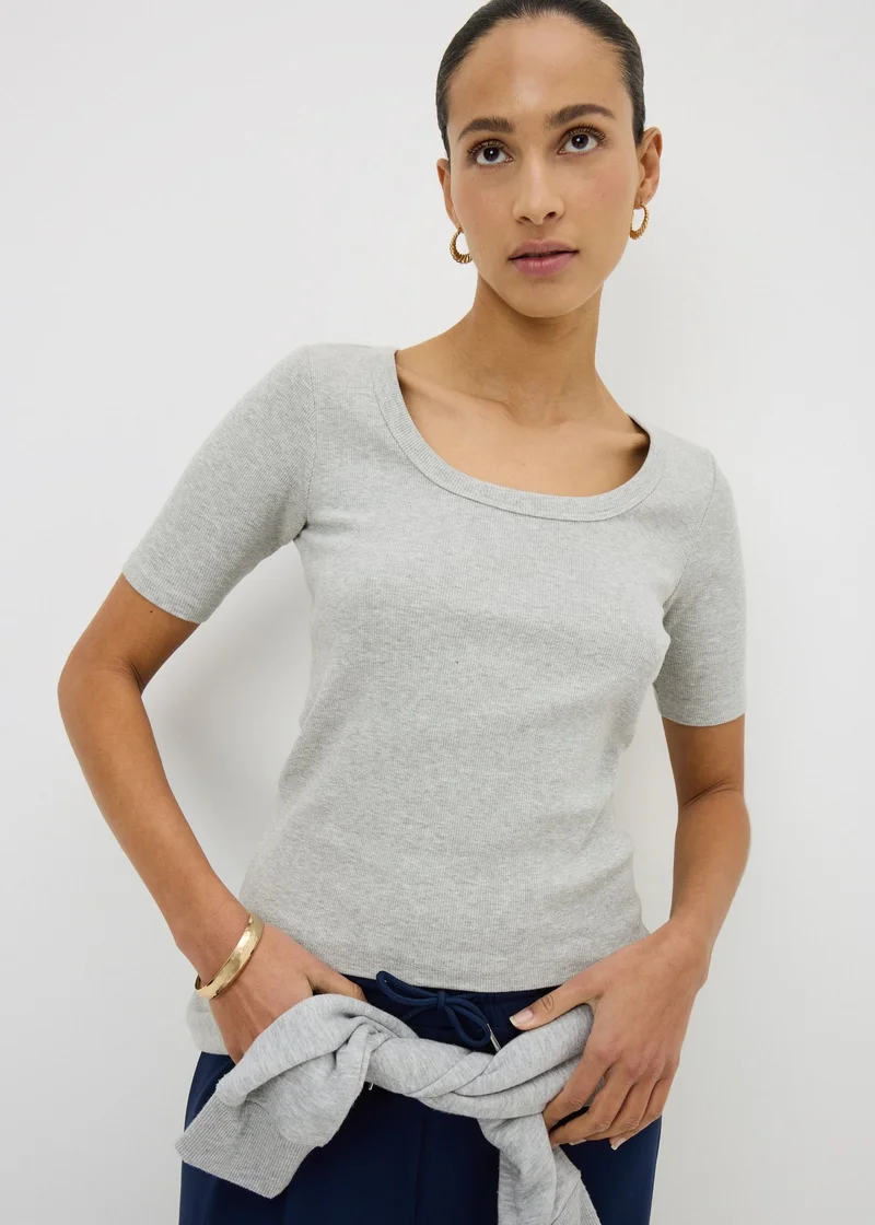 ماتلان Grey Marl Ribbed Scoop Neck T-Shirt