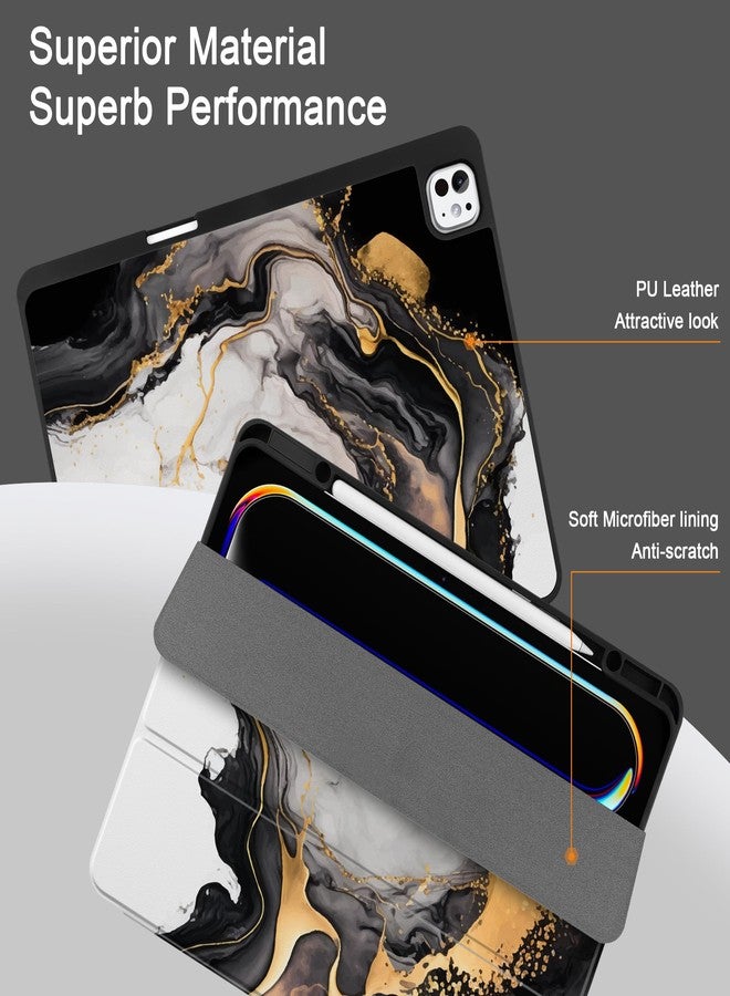 DONGKE جراب دونغكي لجهاز آيباد برو 13 بوصة M4 إصدار 2024 - [حامل قلم مدمج يدعم قلم برو وقلم USB-C] غطاء خلفي فائق النحافة من مادة TPU الناعمة مع حامل ثلاثي الطي يدعم خاصية التشغيل/الإيقاف التلقائي - لون ذهبي رخامي - Image 4