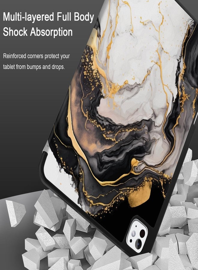 DONGKE جراب دونغكي لجهاز آيباد برو 13 بوصة M4 إصدار 2024 - [حامل قلم مدمج يدعم قلم برو وقلم USB-C] غطاء خلفي فائق النحافة من مادة TPU الناعمة مع حامل ثلاثي الطي يدعم خاصية التشغيل/الإيقاف التلقائي - لون ذهبي رخامي - Image 3