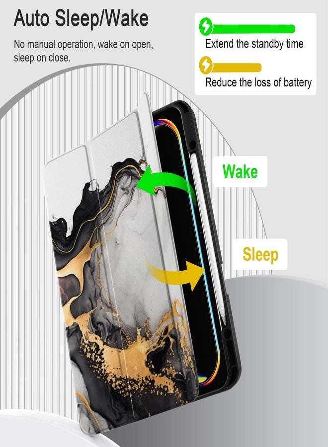 DONGKE جراب دونغكي لجهاز آيباد برو 13 بوصة M4 إصدار 2024 - [حامل قلم مدمج يدعم قلم برو وقلم USB-C] غطاء خلفي فائق النحافة من مادة TPU الناعمة مع حامل ثلاثي الطي يدعم خاصية التشغيل/الإيقاف التلقائي - لون ذهبي رخامي - Image 5