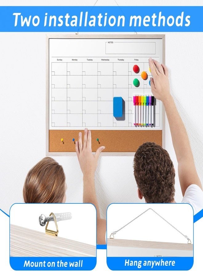 Cazeyoo Dry Erase Calendar Whiteboard, 24" x 18" Magnetic Whiteboard Cork Board Combo, Reusable Monthly Planner with 8 Markers, Eraser, Magnets and Pushpins, Hanging Dry Erase Board for Home, School - White - Image 5