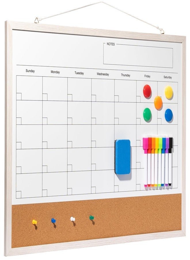 Cazeyoo Dry Erase Calendar Whiteboard, 24" x 18" Magnetic Whiteboard Cork Board Combo, Reusable Monthly Planner with 8 Markers, Eraser, Magnets and Pushpins, Hanging Dry Erase Board for Home, School - White - Image 1