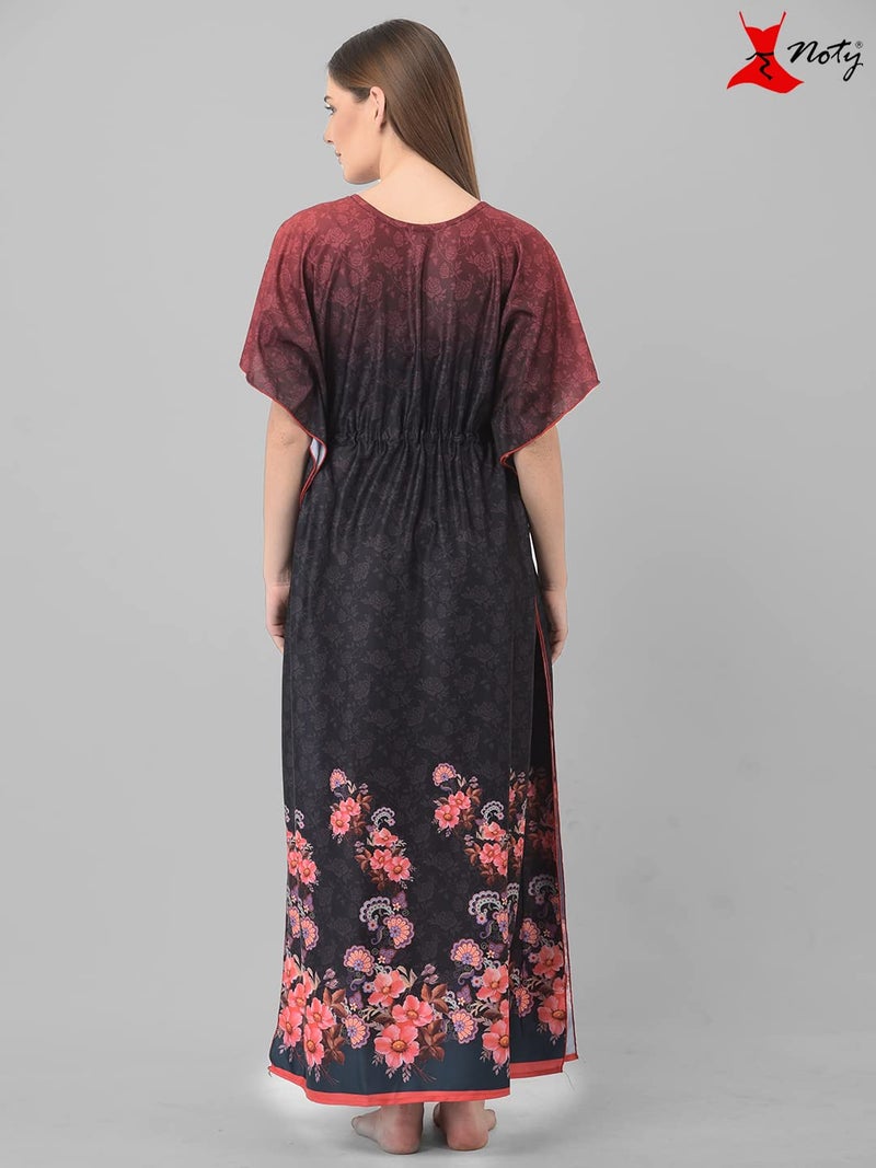 Noty Store Noty Women Polyester Blend Maxi Kaftan Nighty | Digital Print | Sarena Fabric | V Shaped Neck Nightwear | Nightdress, Black, Free Size - Image 4