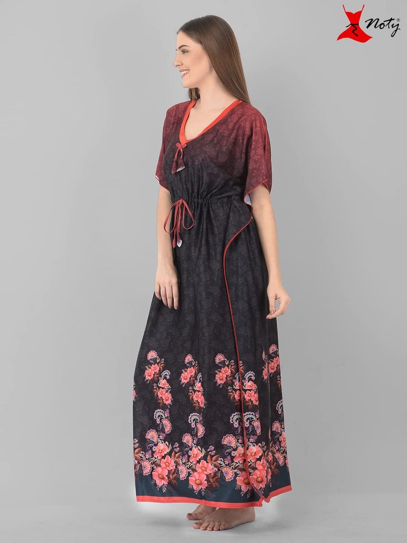 Noty Store Noty Women Polyester Blend Maxi Kaftan Nighty | Digital Print | Sarena Fabric | V Shaped Neck Nightwear | Nightdress, Black, Free Size - Image 2