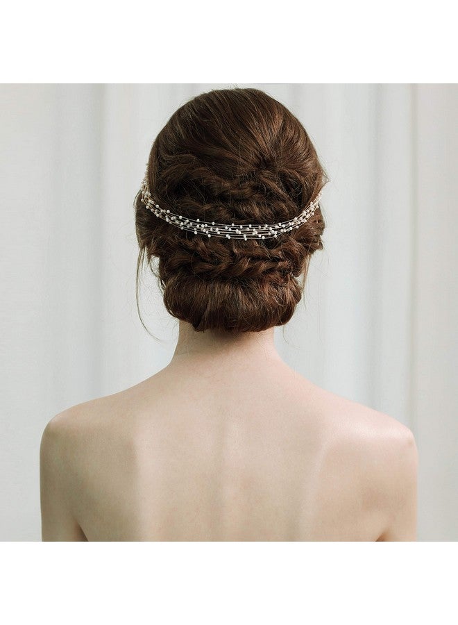 BABEYOND Bridal Headpiece Wedding Headband Pearl Vintage Wedding Hair Bands For Brides With Lace Ribbon (White Beads) - Image 5