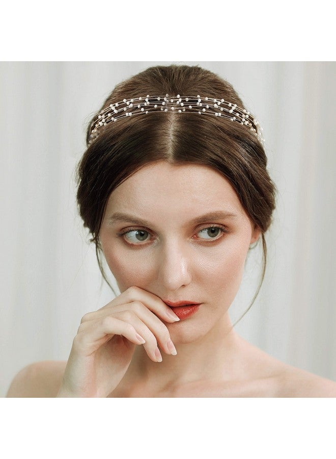 BABEYOND Bridal Headpiece Wedding Headband Pearl Vintage Wedding Hair Bands For Brides With Lace Ribbon (White Beads) - Image 3