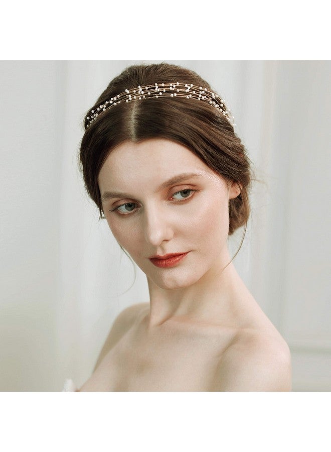 BABEYOND Bridal Headpiece Wedding Headband Pearl Vintage Wedding Hair Bands For Brides With Lace Ribbon (White Beads) - Image 4