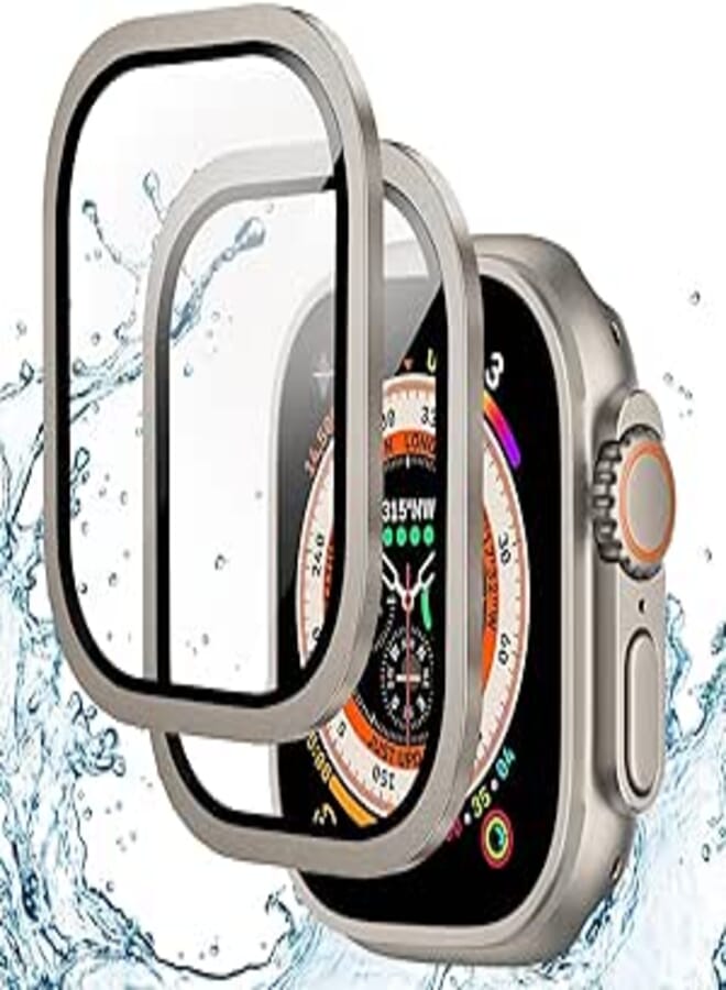 Next store Metal Bumper Frame + Tempered Glass Screen Protector Compatible with Apple Watch 8 Ultra 49mm, Keep Watch Original and Full Coverage HD Anti-Scratch Full Film