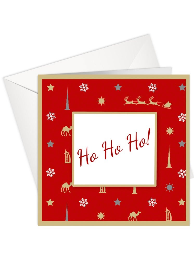 شير ذا لوف  بطاقة معايدة عيد الميلاد الحمراء "هو هو هو" - بطاقة عطلة احتفالية جميلة بتصميم مبهج، مثالية للعائلة والأصدقاء والاحتفالات الموسمية - Image 1