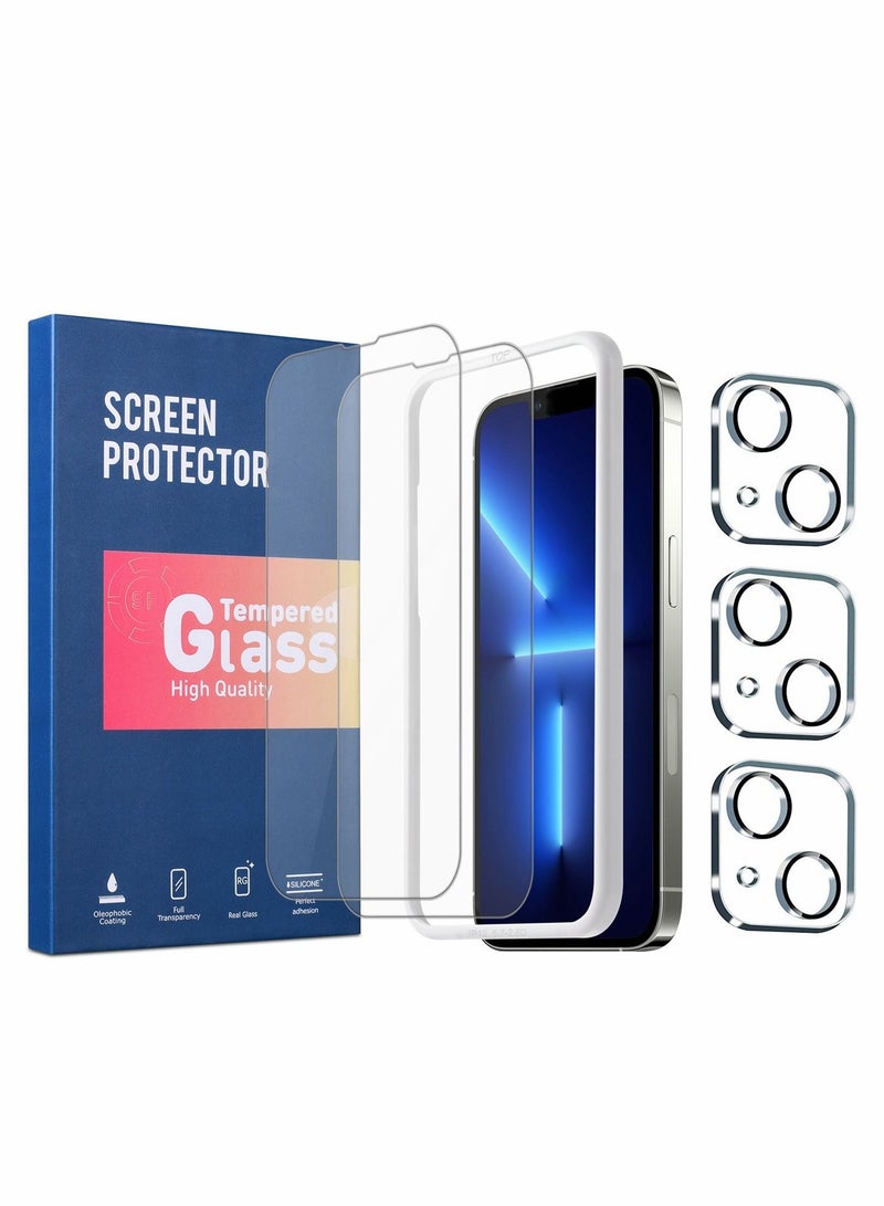 Captaintech Screen Protector Designed for iPhone 13/14, 6.1 Inch with 3 Packs Camera Lens Protector, Ultra HD Full Screen Tempered Glass, 9H Hardness, Scratch Resistant, Easy Install - Case Friendly - Image 1