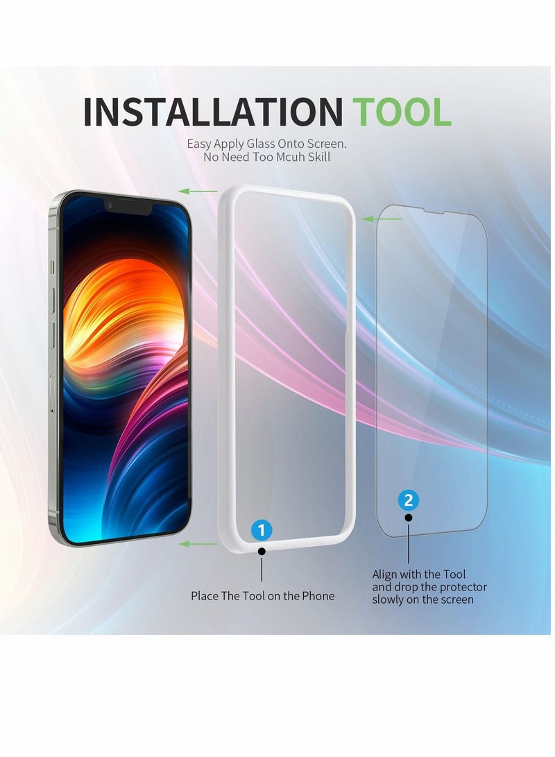 Captaintech Screen Protector Designed for iPhone 13/14, 6.1 Inch with 3 Packs Camera Lens Protector, Ultra HD Full Screen Tempered Glass, 9H Hardness, Scratch Resistant, Easy Install - Case Friendly - Image 2