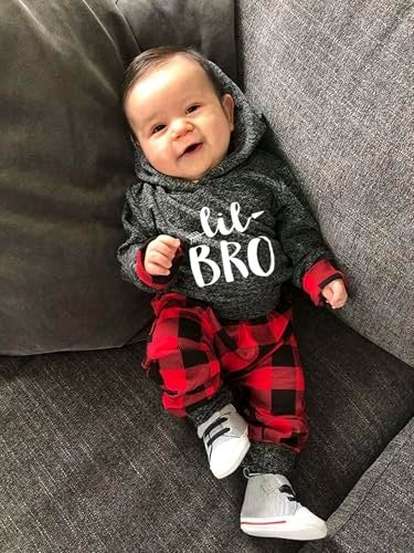 Fommy Baby Boy Clothes 0-3 Months Letter Print Long Sleeve Hoodies +Plaid Long Pants 2PCS Outfits Baby Boy Stuff Gifts Set - Image 4