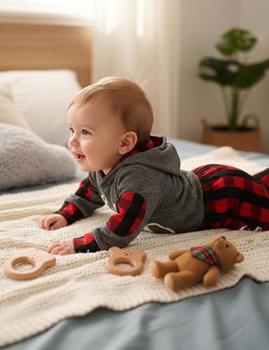 Fommy Baby Boy Clothes 0-3 Months Letter Print Long Sleeve Hoodies +Plaid Long Pants 2PCS Outfits Baby Boy Stuff Gifts Set - Image 3