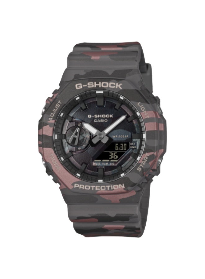 Casio G-Shock GA-2100CMD-8ADR Men's Watch – Full Camouflage Dial & Resin Band , Vapor Deposition Camo Dial , Carbon Core Guard , CasiOak , 200M Water Resistant , Shock Resistant