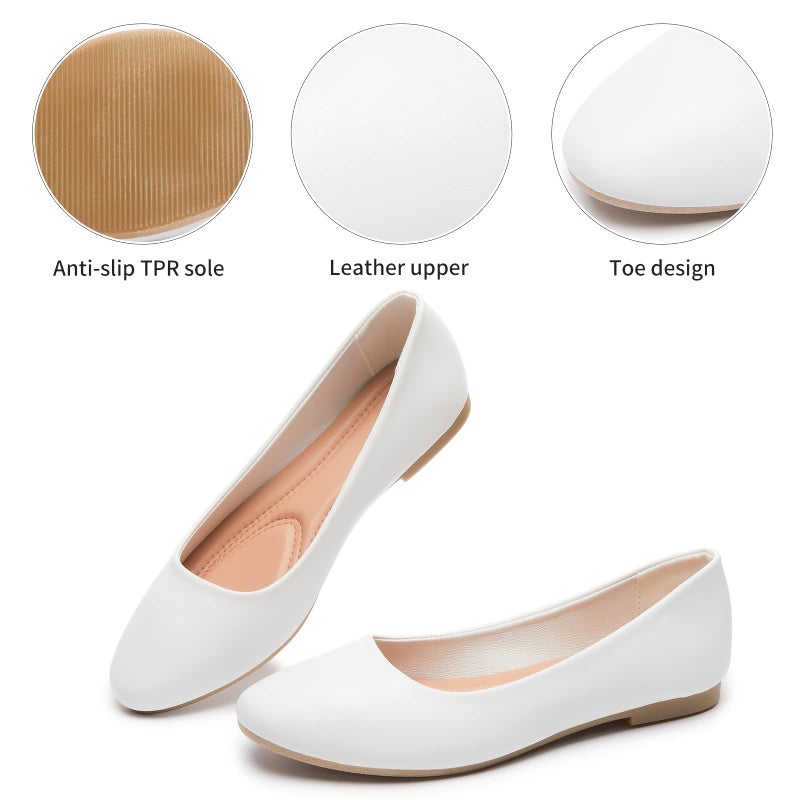 hash bubbie Women's Flats Shoes Ballet Flats Dress Shoes Comfortable PU Leather Slip on Shoes for Women(White.US7) - Image 4