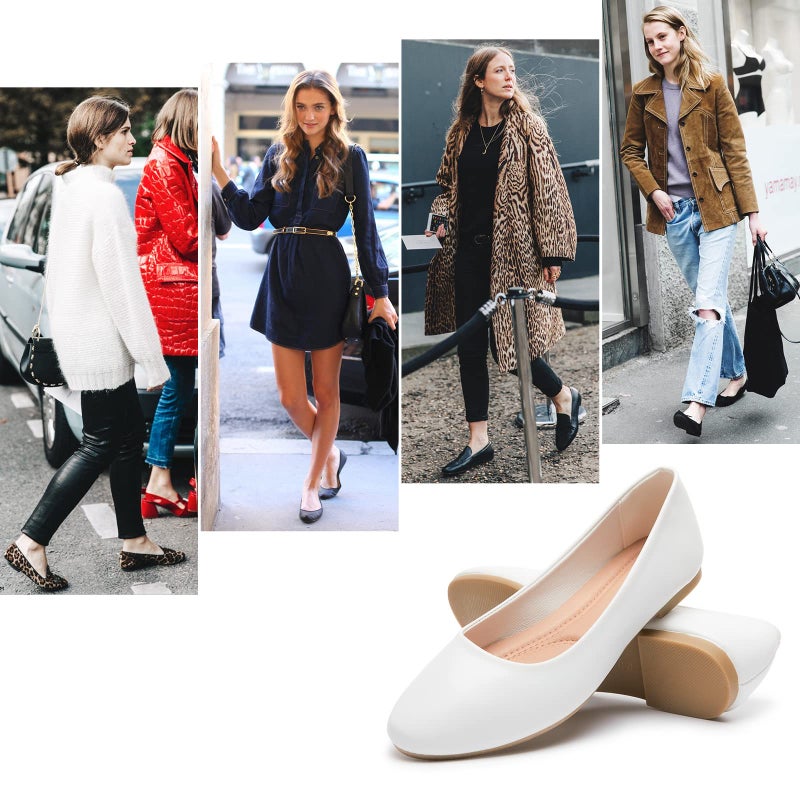 hash bubbie Women's Flats Shoes Ballet Flats Dress Shoes Comfortable PU Leather Slip on Shoes for Women(White.US7) - Image 2
