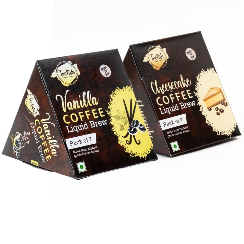 Trelish Vanilla Cheesecake Instant Coffee | Dark Roast | Liquid | Makes 14 Cups | Pack of 28 Pouches - Image 1