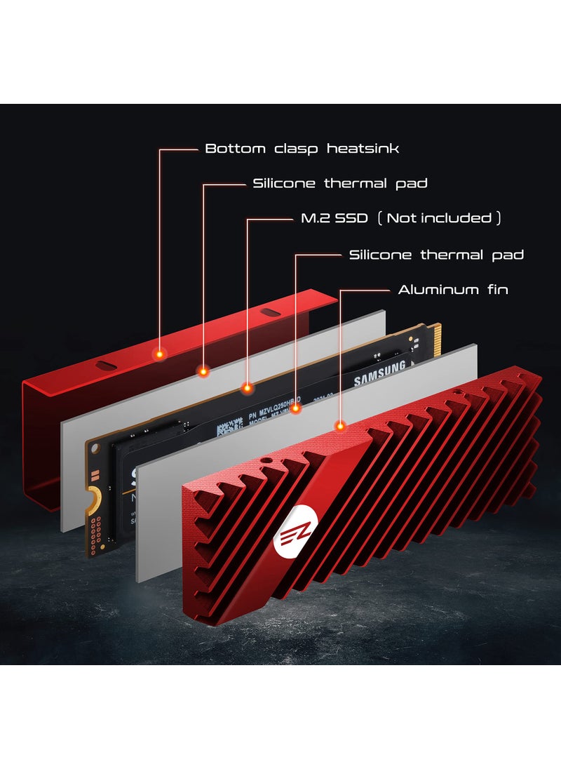 EZDIY-FAB EZDIY-FAB M.2 SSD heatsink 2280, Double-Sided Heat Sink, High Performance SSD Radiator for PC / PS5 for PCIE NVME M.2 SSD or SATA M.2 SSD- Red  - Image 2
