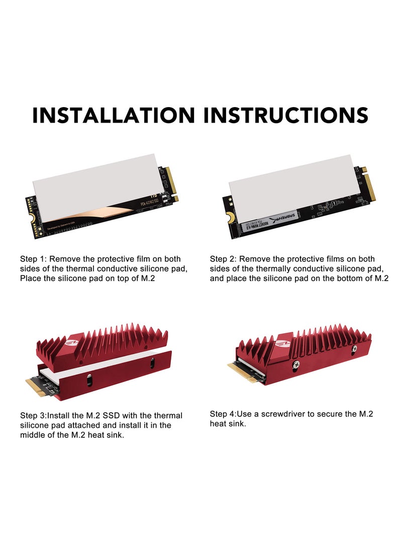 EZDIY-FAB EZDIY-FAB M.2 SSD heatsink 2280, Double-Sided Heat Sink, High Performance SSD Radiator for PC / PS5 for PCIE NVME M.2 SSD or SATA M.2 SSD- Red  - Image 3