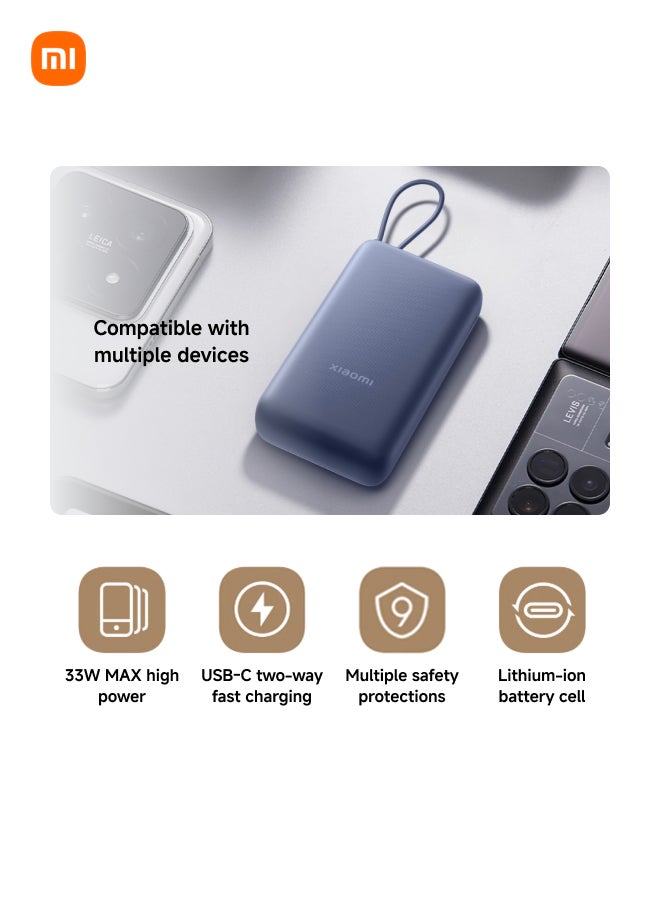 Xiaomi 20000 mAh Power Bank USB And USB-C Port And USB-C Integrated Cable 33W BHR8851GL - Tan - Image 3