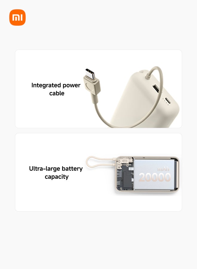 Xiaomi 20000 mAh Power Bank USB And USB-C Port And USB-C Integrated Cable 33W BHR8851GL - Tan - Image 2