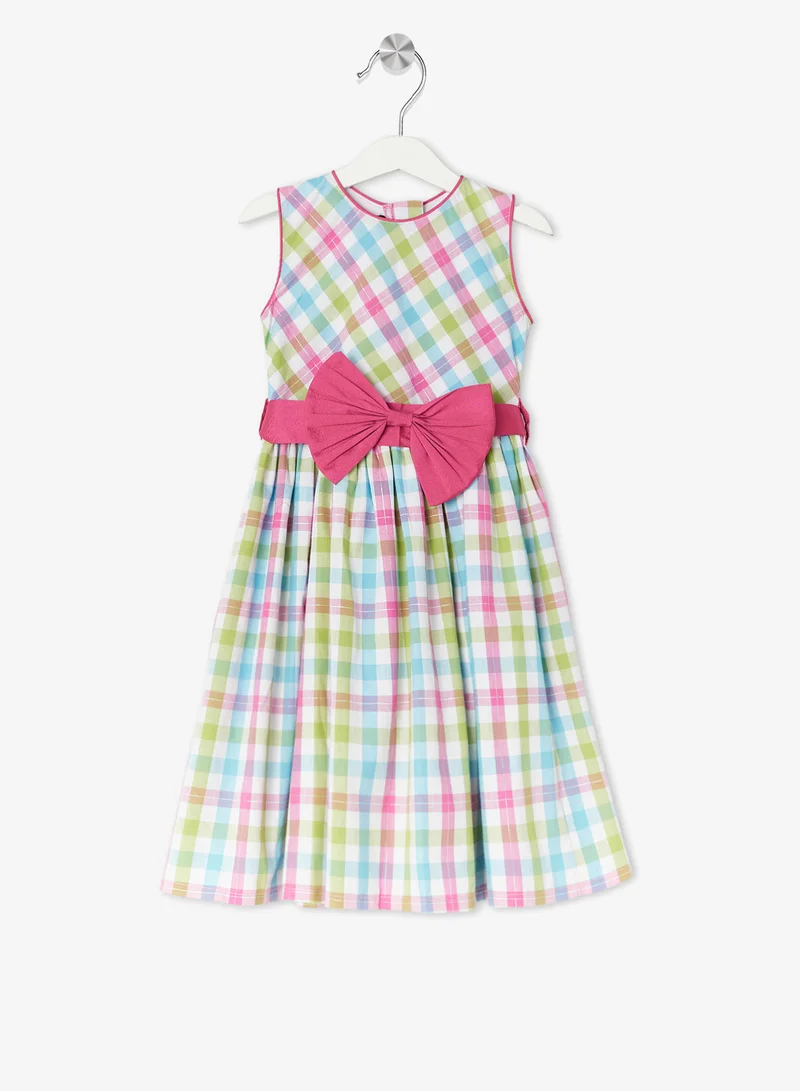 ليتل جولدن ابل فستان بفيونكة كاروهات