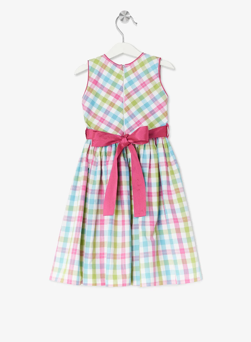 ليتل جولدن ابل فستان بفيونكة كاروهات