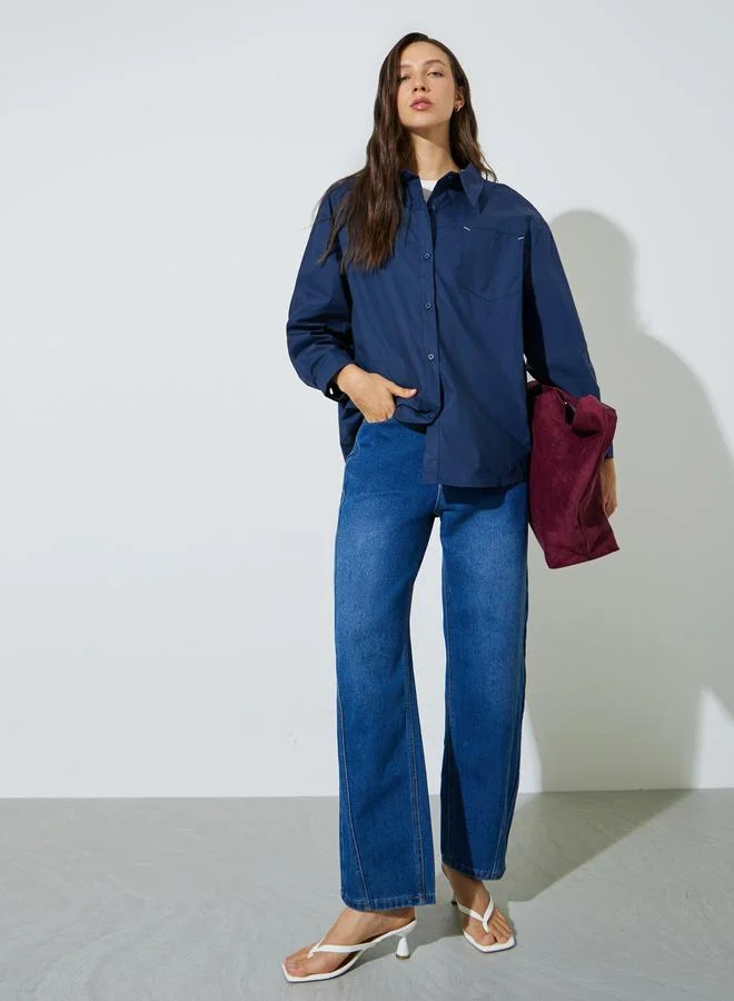 Styli Blue Oversized Longline Shirt
