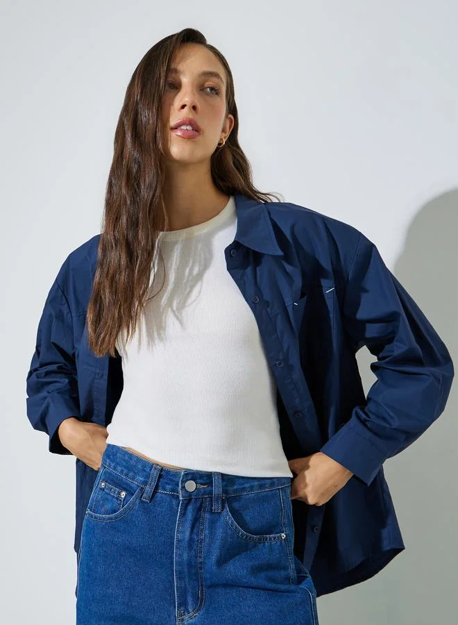 Styli Blue Oversized Longline Shirt