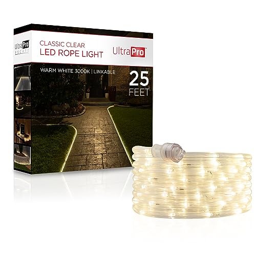UltraPro LED Rope Lights, 25ft Classic Clear Rope, Warm White Light 3000K, Indoor/Outdoor, Flexible, Linkable, Durable, Rope Lights Outdoor, 54504 - Image 1