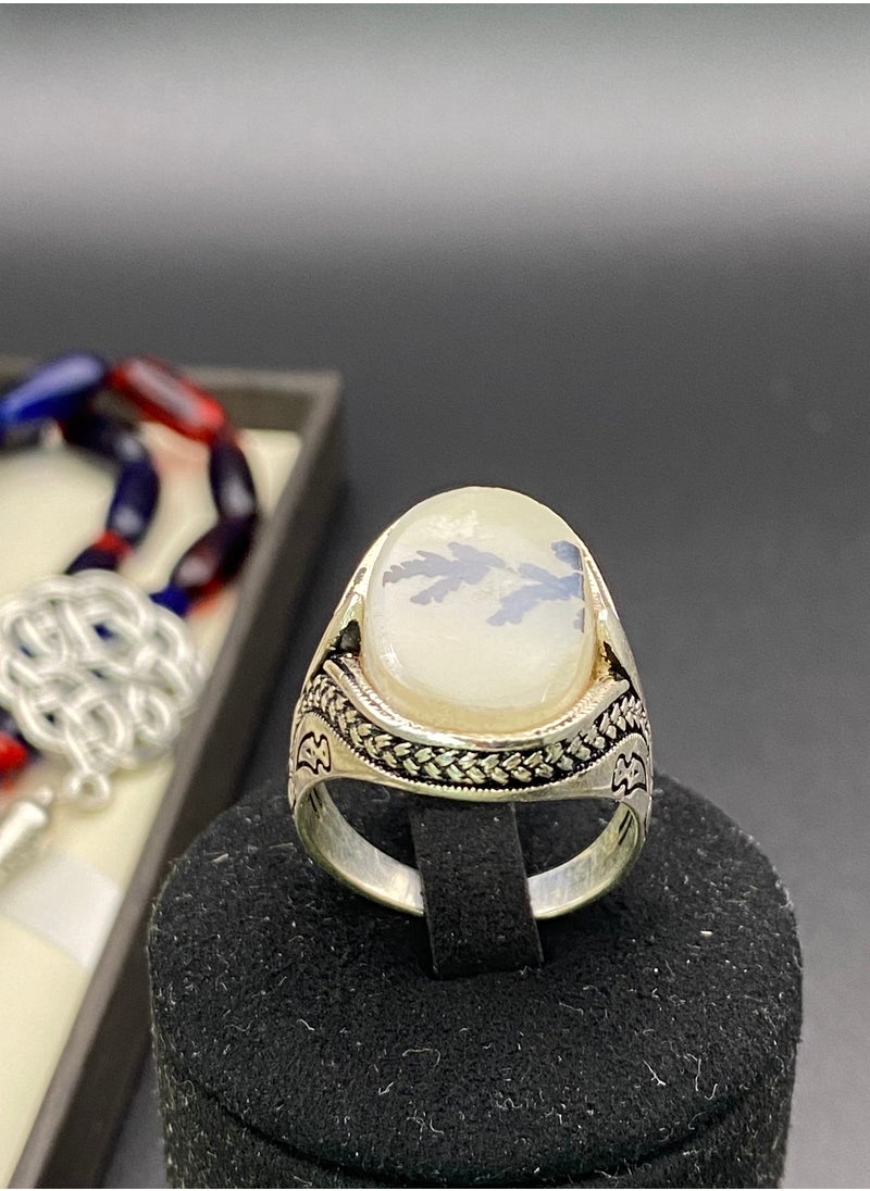 Generic - Men's ring, original natural Yemeni agate, 925 sterling silver, men's rings, Turkish-made, royal, men's gift, luxury sterling silver, rosary, gifts, luxury men's rosary, royal, Yemeni agate, gemstone set, men's rings, rosary sets, gemstones A23 - Image 1