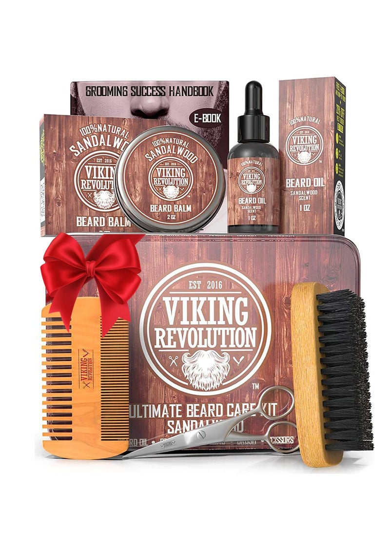 Viking Revolution Viking Revolution Ultimate Grooming Kit for Men - Boar Brush, Wood Comb, Sandalwood Balm & Oil, Scissors for Beard & Mustache  - Image 1
