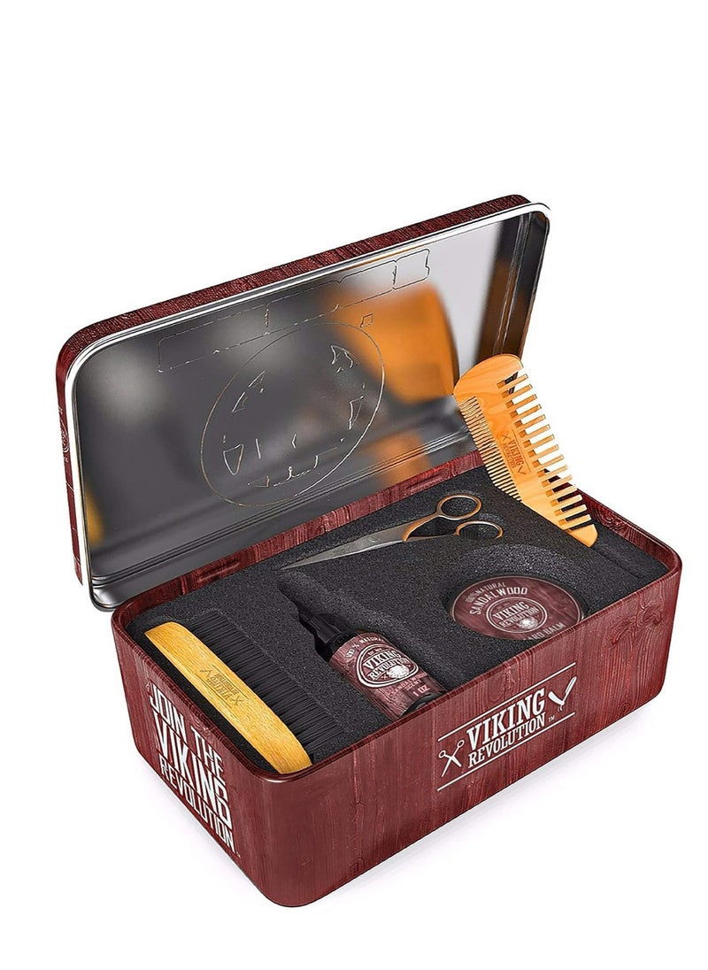 Viking Revolution Viking Revolution Ultimate Grooming Kit for Men - Boar Brush, Wood Comb, Sandalwood Balm & Oil, Scissors for Beard & Mustache  - Image 4