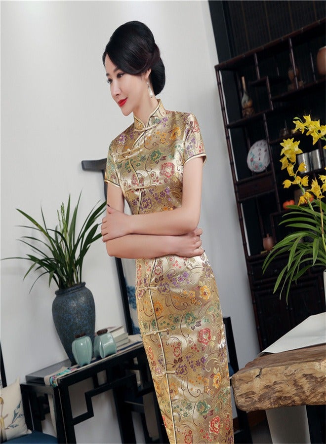 Loquat Short Sleeved Ten Button Long Skirt Gold  - Image 2