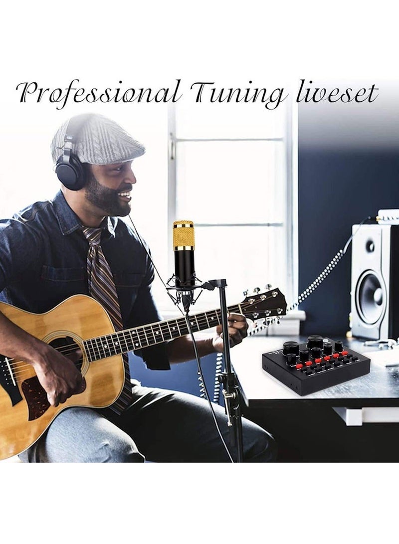 Microphone,Live Sound Card & BM800 Suspension Microphone Kit Broadcasting Recording Condenser Microphone Set Intelligent Volume Audio Mixer Sound Card for Computer PC Live Sound  - Image 1