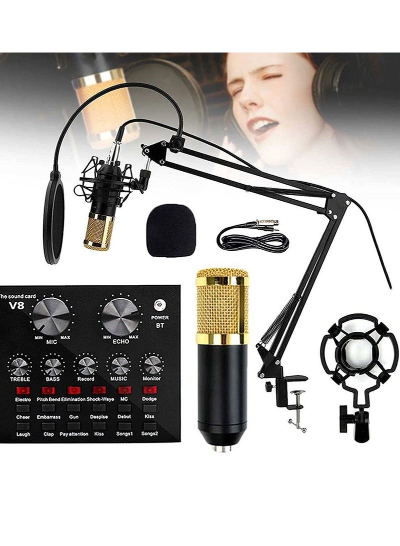 Microphone,Live Sound Card & BM800 Suspension Microphone Kit Broadcasting Recording Condenser Microphone Set Intelligent Volume Audio Mixer Sound Card for Computer PC Live Sound  - Image 2