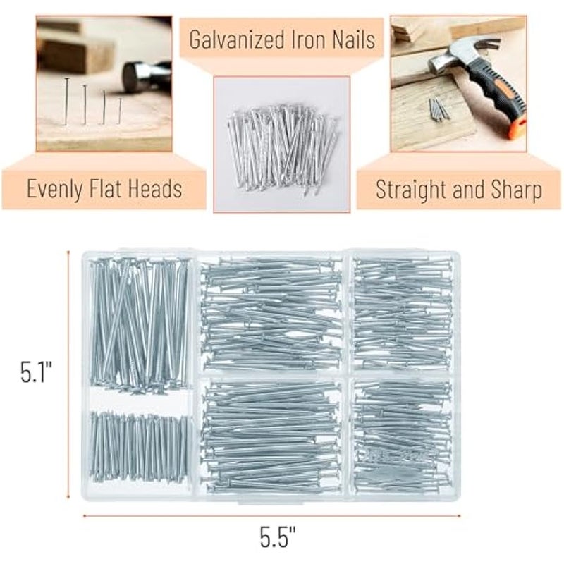 - Nail Assortment Kit, 400 PCS, 6 Sizes, Silver, Small Nails for Hanging Pictures, Finishing Nails, Wall Nails for Hanging, Pin Nails, Hardware Nails, Assorted Nails, Galvanized Nails - Image 3