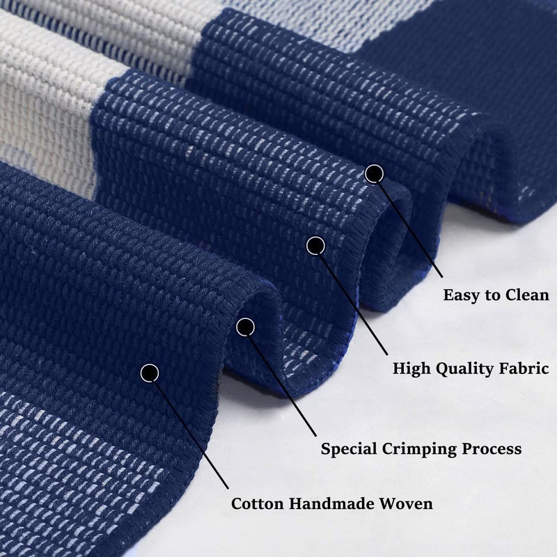 KILOCOCO Buffalo Plaid Checkered Rug 27.5x43 Inches Front Door Mat Outdoor Blue and White Rug Cotton Washable Front Porch Rugs Layered Doormats for Patio Farmhouse Entryway Kitchen Foyer - Image 4