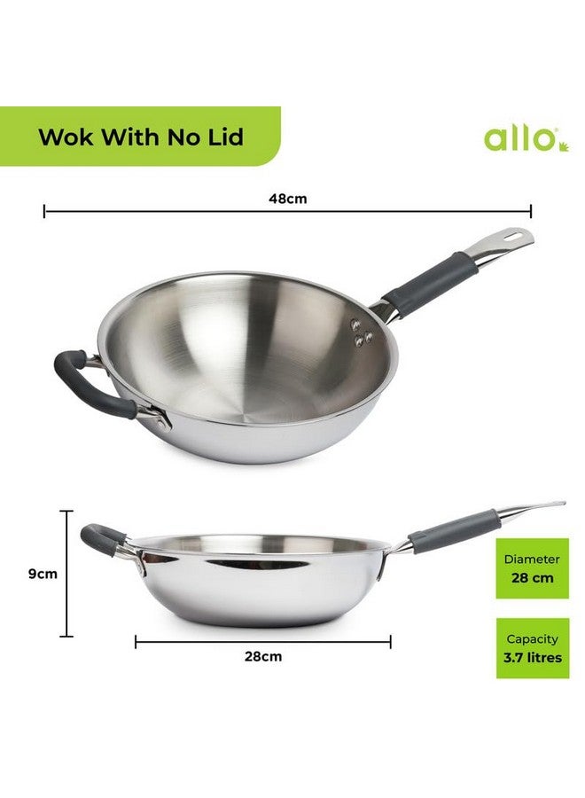 Allo Allo Triply Stainless Steel Wok for Deep Fry/Stir Fry/Dry Veg/Sauté/Chinese Wok Cooking/Noodles Induction Friendly Naturally Non-Stick | 10 Years Warranty, 26Cm, 3.7 Litre  - Image 2