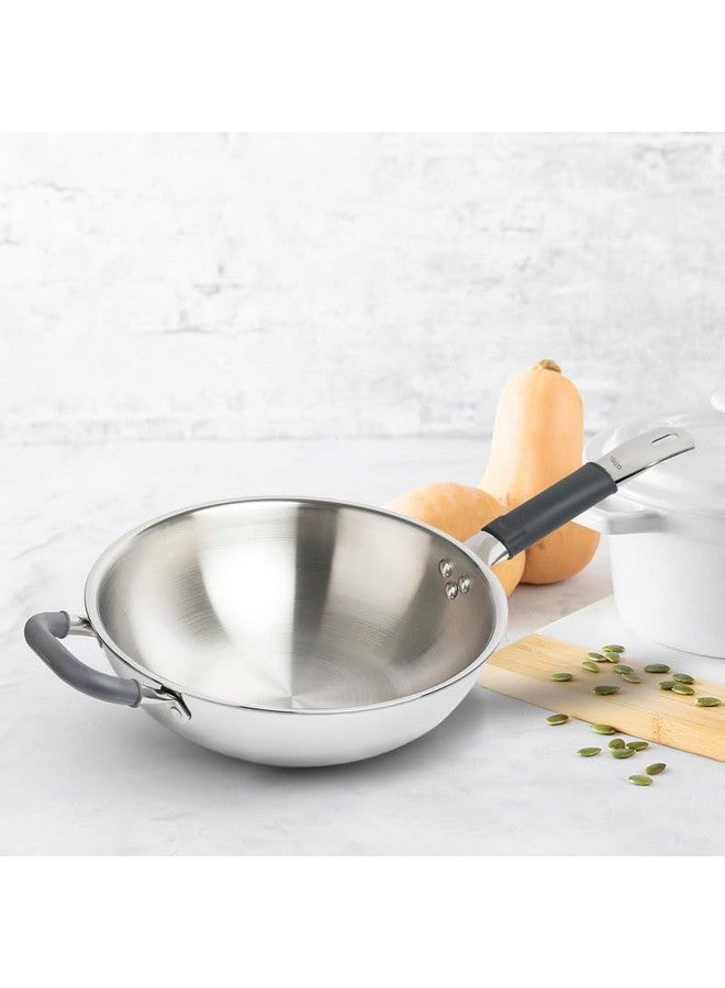 Allo Allo Triply Stainless Steel Wok for Deep Fry/Stir Fry/Dry Veg/Sauté/Chinese Wok Cooking/Noodles Induction Friendly Naturally Non-Stick | 10 Years Warranty, 26Cm, 3.7 Litre  - Image 5