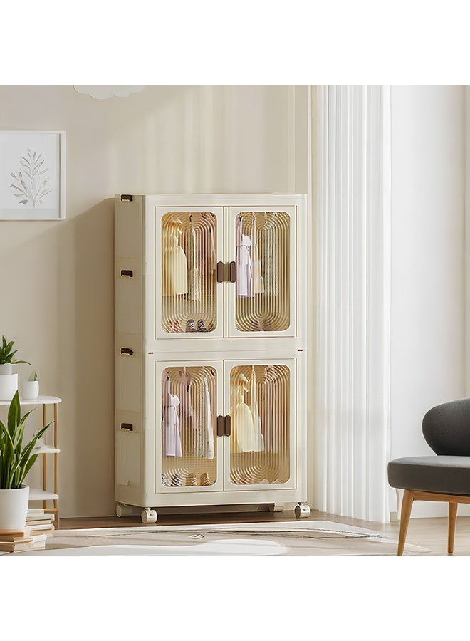 Noon East Portable Children Closet And Storage Drawers stackable for Clothes, Toys, Bedding Storage With Wheels 2 Wardrobes Easy Self assembly, Dimension 129CM Height, 57CM Length, 32CM Width - Image 1