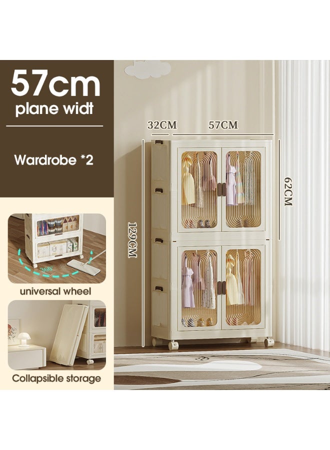 Noon East Portable Children Closet And Storage Drawers stackable for Clothes, Toys, Bedding Storage With Wheels 2 Wardrobes Easy Self assembly, Dimension 129CM Height, 57CM Length, 32CM Width - Image 2