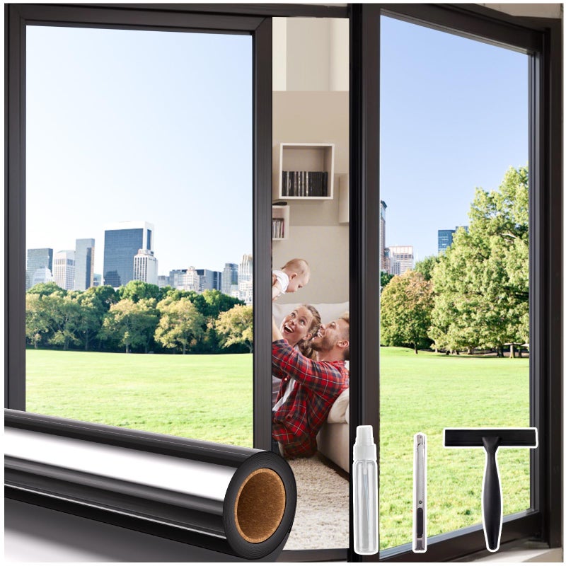 Coavas One Way Privacy Window Film Reflective Mirror Window Tint for Home Daytime Heat UV Blocking Security Clings See Out Not in Office Coverings with 3 Tools 175x787in