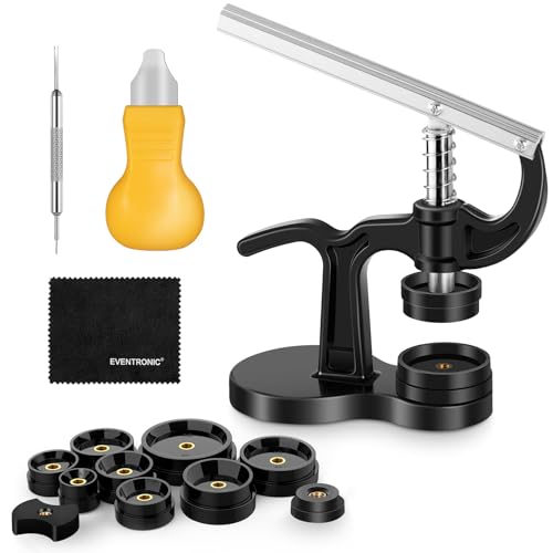 Eventronic 16Pcs Watch Press Tool Set, Back Case Closer for Closing Watch Cover, Watch Battery Replacement Tool Kit with 18 to 50mm Circular Dials - Image 1